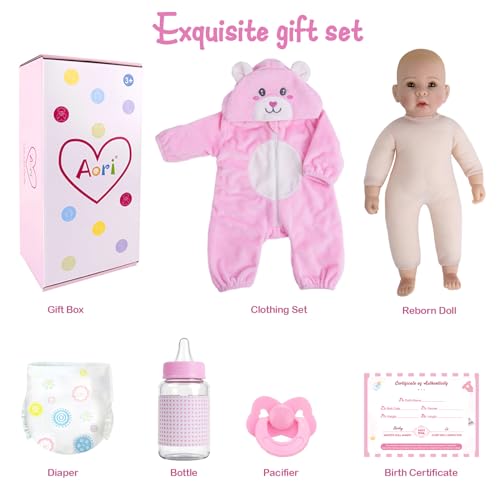 Aori Baby Dolls Realistic, 17-inch Lifelike Soft Body Baby Girl That Look Real with Feeding Kit Included, Ideal Gift for Kids, Birthday, Pretend Play