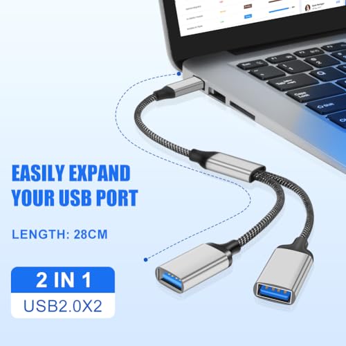 AXFEE USB C Male to Dual USB-Female Cable Adapter, Usb C to Double usb Adapter, Type C Splitter Y Cord OTG Cable, USB-C Converter for Galaxy S8 S9, Google Pixel and more Type C Devices(Silver)