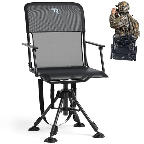 TR 360 Degree Swivel Hunting Blind Chair,400 lbs Capacity Silent,Height Adjustable Hunting Chair with Armrests,Portable Ground Hunting Seat for Deer Turkey