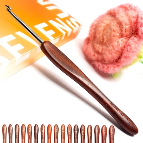 SEVENSUN MIMOSA 4mm Crochet Hooks, Hand Polished Stainless Steel Crochet Hook with Bloodwood Handle, Ergonomic Wooden Crochet Needles for Yarn Crafting, Smooth Hook for Beginners & Advanced Crocheters