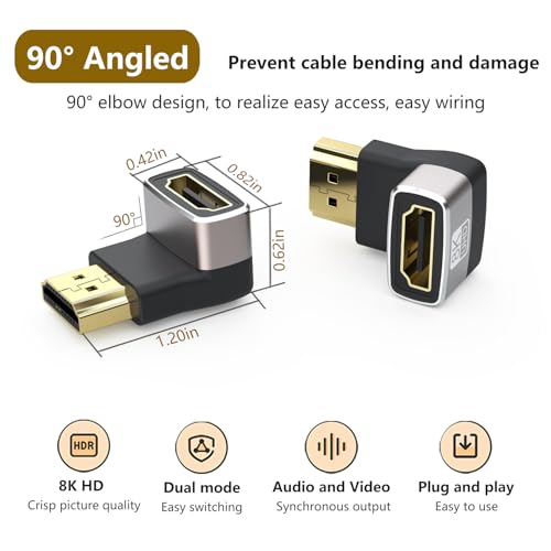 Adaptador HDMI 2.1 ángulo recto 8K 2 unidades miniatura 5