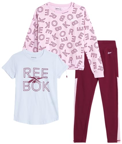 Reebok Conjunto de leggings ativas para meninas – Camiseta de desempenho de 3 peças e leggings de io