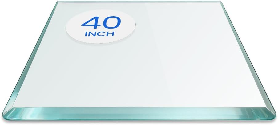 40 inch Square Glass Table Top - Tempered - 1/2" Thick Glass Surface, Safe Beveled Edge, Radius Corners, Multipurpose for Dining Table, Patio, Coffee and End Table