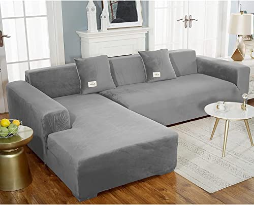 VEAI Fundas Sofa Cheslong 1/2/3/4 plazas Terciopelo Funda de Sofa Chaise Longue Elástica Brazo Largo Derecho Izquierda Funda Cubre Sofá de Forma L Protector para Sofá (Color : J, Size : 90-140cm)