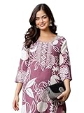 TRENDMALLS Women's Cotton Slub Magic Printed Kurta Pant Embroidery Neck Work Kurta Set (E60-Pink-XXL)