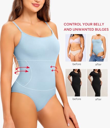 Image of Nebility Shapewear Bodysuits for Women - Tummy Control Square Neck Bodysuit Seamless Full Body Shaper Going Out Top