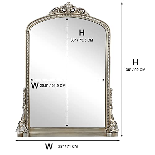 Traditional Arched Mirror Baroque Large Decorative Wall Mirror Bathroom Vanity Rectangle Wall Mirror,36''X28'',Antique Silver #TOP4