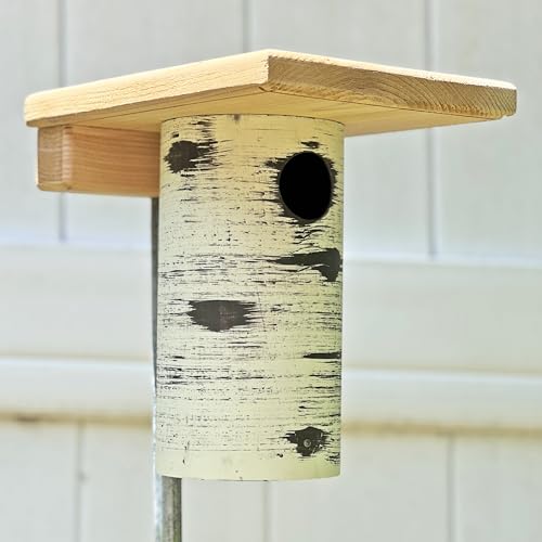 DutchCrafters Cedar Wood Pole Mount Gilbertson Bluebird House with Removable Base, Weatherproof Wooden Birdhouse Blue Bird Nesting Box for Outdoors - Thumbnail 7