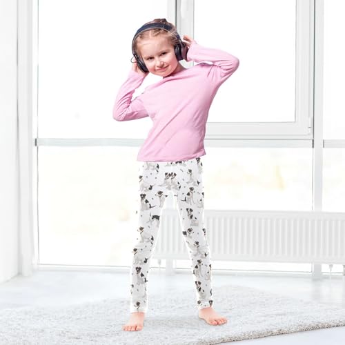 Wusikd White Black Dog Girls' Leggings Toddler Doodles Kids Yoga Pants Dance Active Tights 4T4