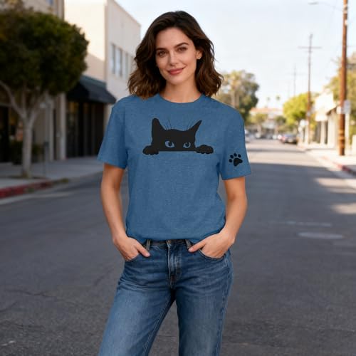 Image of JINTING Cat Shirts for Women - Loose Fit Lightweight Short Sleeve Graphic Tee