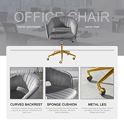 Image of Nrizc Velvet Office Desk Chair, Grey, Adjustable Swivel Wheels, Ergonomic Design for Home Office, Bedroom, Study