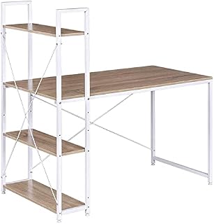 WOLTU Computer Desk Light Oak+White Office Desk Workstation 4 Shelves for Storage Study Writing Desk Computer PC Laptop Table Workstation Dining Gaming Table for Home Office Table top area: 120x64cm