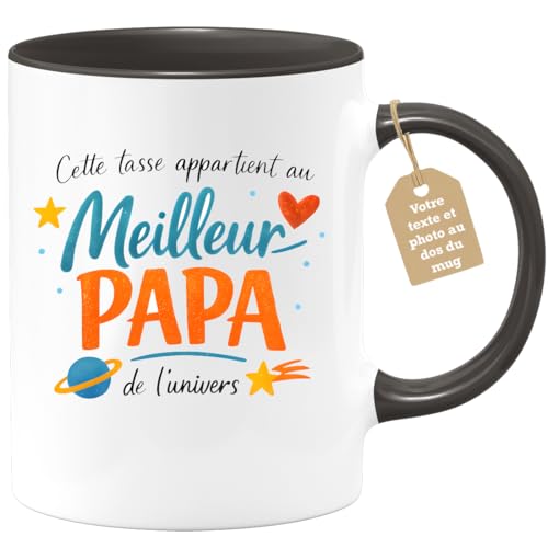 quotedazur Café-Croissant - Mug Personnalisé Papa Texte Photo - Tasse Fête Des Pères Meilleur Papa De L'univers - Cadeau Drôle Papounet - Noir/céramique