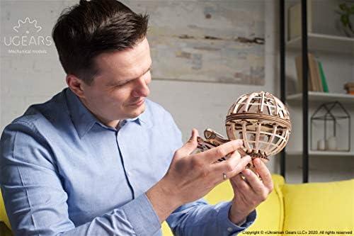 UGEARS Globe Wooden 3D Puzzles - Spinning Wooden Construction Kit - Mechanical Globe with The Shuttle and The Sputnik - Self-Assembly Wooden Model Kits for Adults to Build Collectible 3D Puzzle