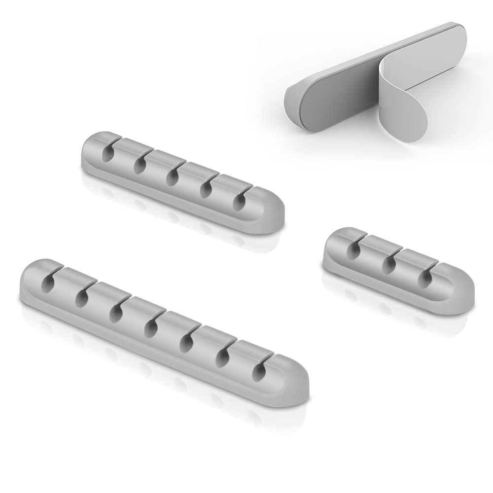 Cable Clips Cord Management Organizer, 3 Packs Adhesive Hooks, Wire Cord Holder Power Cords Charging Accessory Cables, Mouse Cable, PC, Office Home, 7, 5 and 3 Slots (Gray)