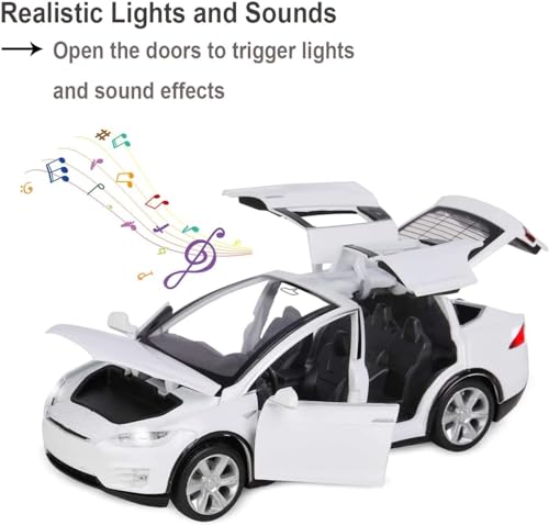 Image of Invite Enterprise Exclusive Alloy Metal Pull Back Die-cast Car 1:32 Tesla X90 Diecast Metal Pullback Toy car with Openable 6 Doors, Light Music Boys Gifts Toys(1:32 Tesla X90 - White)