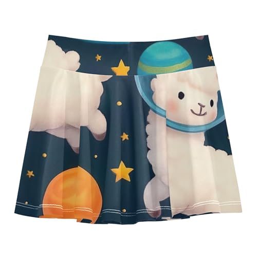 Joisal Clothes Athletic Shorts Girls Skorts Toddler Tennis Skirts Pleated Cute Llamas Astronaut Blue 4t2
