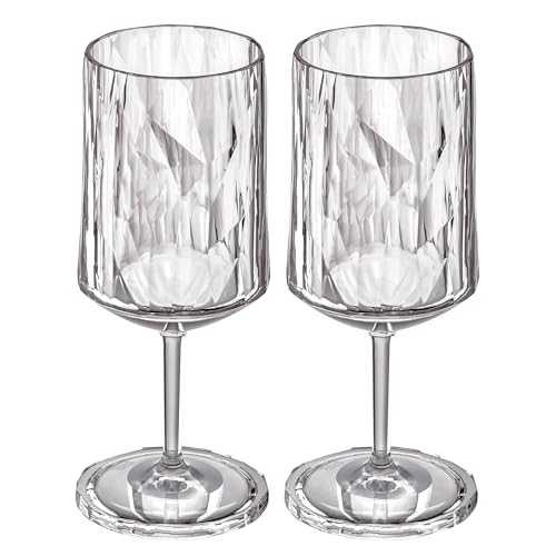 Koziol Superglas Club No. 4, 2 pièces, 300 ml, verre à vin & apéritif avec pied en plastique cristallin, luxueux, incassable, réutilisable, fête, camping, set de 2 pièces