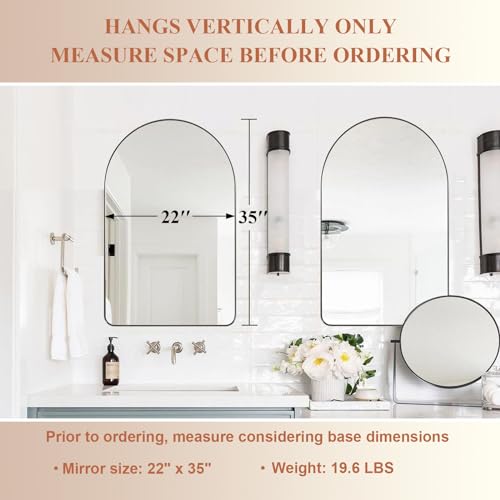 Image of ANDY STAR Arched Mirror, 22 inch x 35 inch Brushed Nickle Bathroom Mirror in Stainless Steel Metal Frame, Arch Top Rounded Corner 1 inch Deep Set Design Wall Mount Hangs Vertical