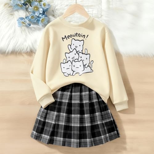 Image of Girls 2 Piece Outfits casual Pullover Sweatshirt and retro plaid skirt Set 7-13 Years
