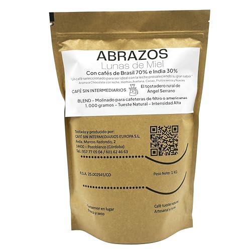 CAFE SIN INTERMEDIARIOS - Abrazos - Café Brasil para Cafeteras de filtro o americanas 1Kg - Tostado Semanal - Envasado y molinado al envío -Intensidad media - Ideal para Café cortado o Capuchino CAFE SIN INTERMEDIARIOS - Abrazos - Café Brasil para Cafeteras de filtro o americanas 1Kg - Tostado Semanal - Envasado y molinado al envío -Intensidad media - Ideal para Café cortado o Capuchino