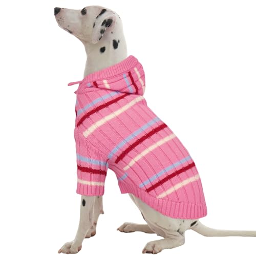 Kuoser XL Dog Sweater, Dog Sweaters for Large Dogs, Girl Boy Christmas Sweater, Striped Knitwear Big Dogs Winter Clothes, Cold Weather Warm Pet Sweatshirt for Golden Retriever, Labrador, Ora