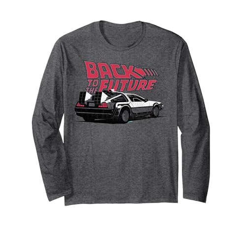 Back to The Future Delorean Graphic Long Sleeve T-Shirt, Adult Unisex, Dark Heather Grey, Large
