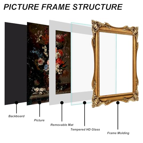 Image of 8x10 Vintage Frames Gothic Victorian Picture Frames Gold | Matted to 5x7 or 8x10 Photos, Real Glass, Tabletop or Wall Display