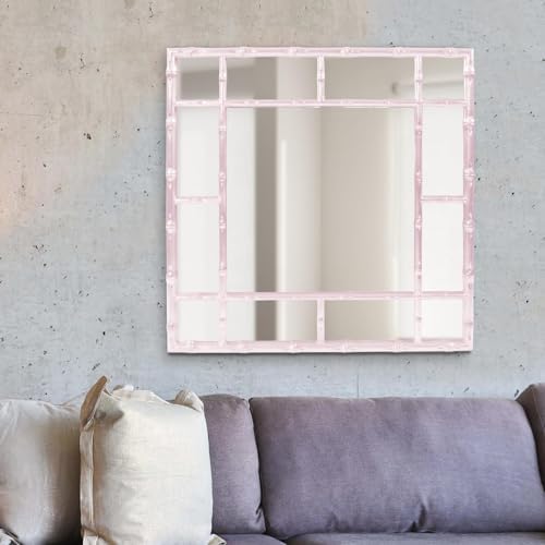 Howard Elliott Collection Large Square Bamboo Lookalike Fashion Framed Glossy Lilac Wall Mirror, Decorative Square or Diamond Orientation Mirror for Bedroom, Bathroom and Entryway, 40 x 40 Inch