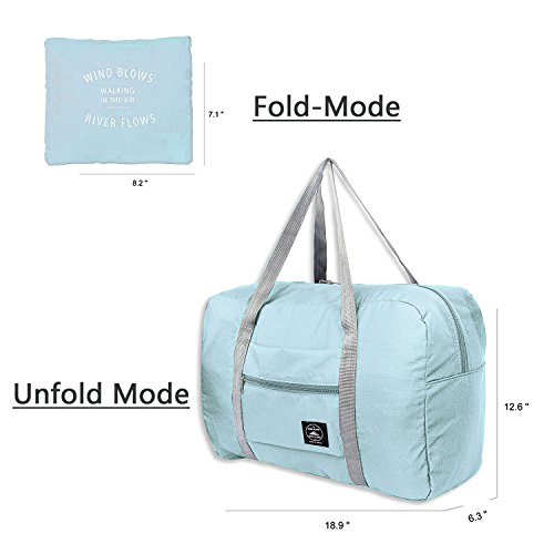 Unova Folding Travel Duffel Bag Packable Light Nylon Water Resistant Tote Weekend Getaway Overnight Carry-on Shoulder (Mint Green)