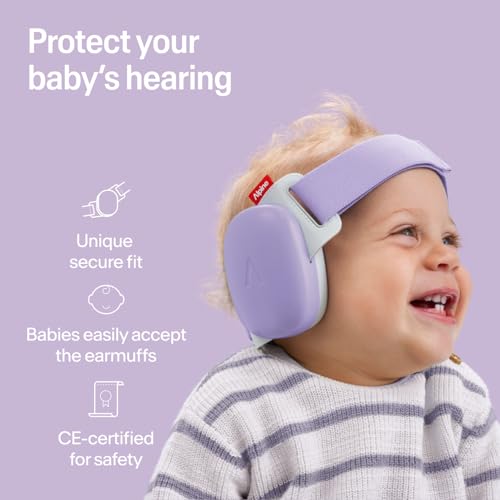 Image of Alpine Muffy Baby Comfort - Protects Hearing for Babies and Toddlers - CE & ANSI Certified - Headband for Safe fit & Comfort - Adjustable for Ages 3-48 Months - 24dB Sound Reduction, Purple