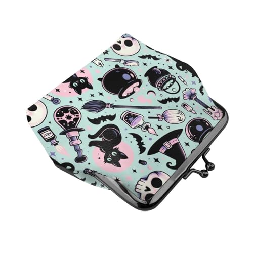 Pu Leather Buckle Coin Purse Halloween-Goth-Witch-Creepy Girls Kiss-Lock Change Purse Wallets3
