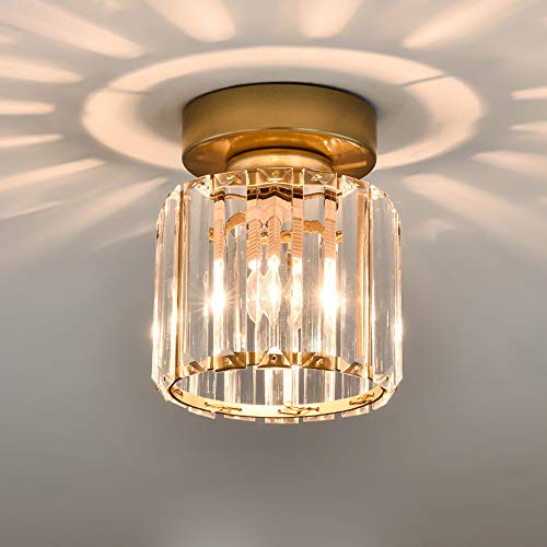 FRIXCHUR Mini Crystal Chandelier, Modern Ceiling Light, Close-to-Ceiling Lighting Fixture for Hallway Kitchen Island Dining Room Corridor, E27 Base, Gold Finish