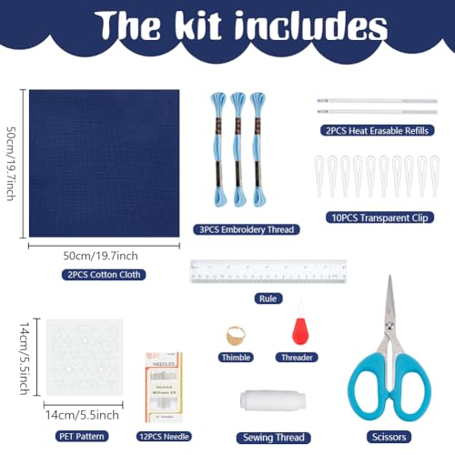 Image of FREEBLOSS 2 Set Sashiko Kit Mini Storage Basket Sashiko Storage Basket Bins Embroidery Kit for Beginners Hand Sewing Kit for Adults