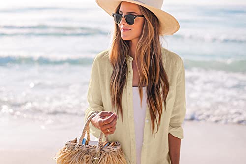Image of Zoye Chen Women's Bikini Swimsuit Cover Up Button Down V Neck Shirts Long Sleeve Blouse Beachwear Bathing Suit
