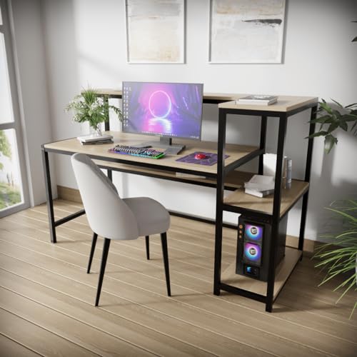 Image of Riyan Luxiwood Fronx Computer Table with Open Storage Made MDF I Large Study Table. (Large, Beige)