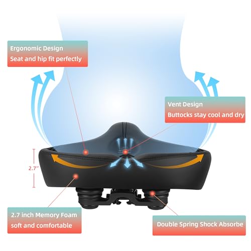 Image of Oversized Bike Seat for Peloton Bike & Bike+, Comfort Seat Cushion Compatible with Peloton, Road or Exercise Bikes, Bicycle Wide Saddle Replacement for Men & Women, Accessories for Peloton