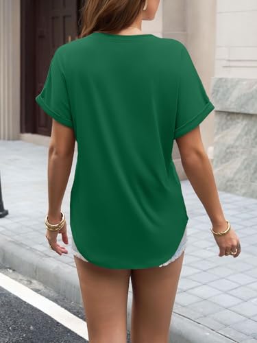 Image of UNCLECAT Women's Short Sleeve T Shirts Trendy Crew Neck Curve Hem Soft Tunic Tops Summer Outfits 2026