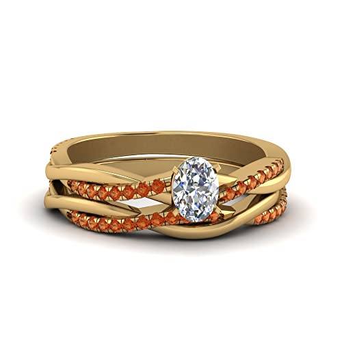 Ensemble d'anneaux de mariage infini plaqué or jaune avec diamant ovale taille 47 à 70