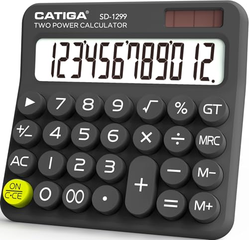CATIGA Mechanical Switch Calculator with Solar and Battery Dual Power, 12-Digit Large LCD Display,...