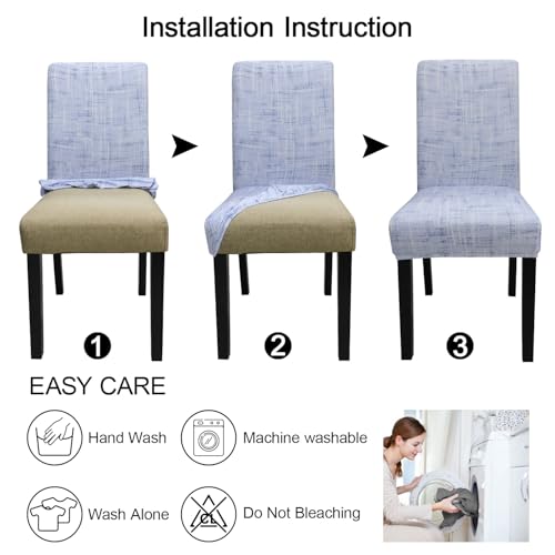 JQinHome Blue Chair Covers for Dining Room Set of 4, High Stretch Removable Washable Parsons Chair Slipcover for Home Party Hotel Wedding Ceremony (Stripe Pattern,4PCS) — view 6