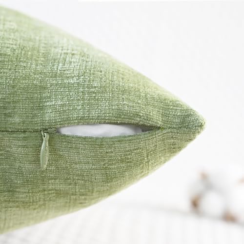 CaliTime Throw Pillow Covers Decorative 18 X 18 Inches Pack of 2 Cozy Chenille Cushion Cases for Couch Sofa Bed Living Room Home Sage Green by CaliTime - Image 3