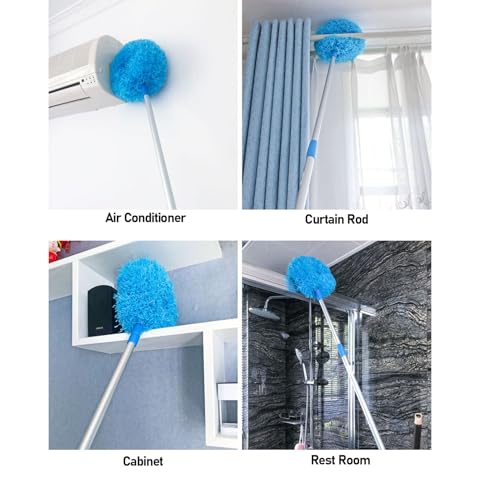 Image of Multifunctional Duster with Extension Pole, Ceiling Fan Cleaner Duster Washable, 360 Rotation Dusters for Cleaning, 140cm Dust Removal Tool for Furniture (Blue)