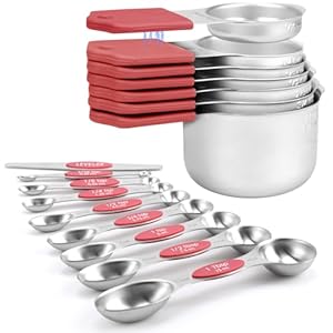 Magnetic Measuring Cups and Spoons Set-Heavy Duty 304 Stainless Steel，Double Measurement Markings，Set of 16 with Leveler for Measure Dry and Liquid Ingredients
