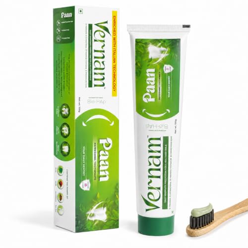 Image of Vernam Paan Toothpaste 100g | Hydroxyapatite Enamel Repair & Sensitive Teeth Care | Fluoride-Free Anti Cavity | Natural Paan Long-Lasting Fresh Breath & Gum Support | Vegan | 6% Bio-HAP, Fluoride Free & Natural Paan for Lasting Freshness