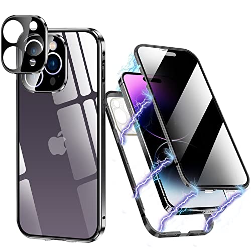 Anti-Spy Magnetisch Hülle für iPhone 14 Pro Max, 360 Grad 14 Pro Max Magnetische Hülle mit Kameraschutz, Doppelseitige Gehärtetes Glas Magnet Anti-Spähen Handyhülle für iPhone 14 Pro Max -Schwarz Cover