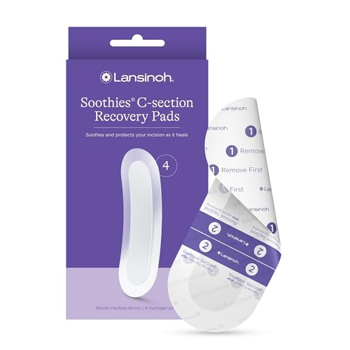 Lansinoh C-Section Disposable Recovery Pads, Postpartum C Section Essentials, 4 Sterilized Reusable Pads Provide Cooling Relief to Scar Area, C Section Recovery Must Haves, Great for Baby Registry