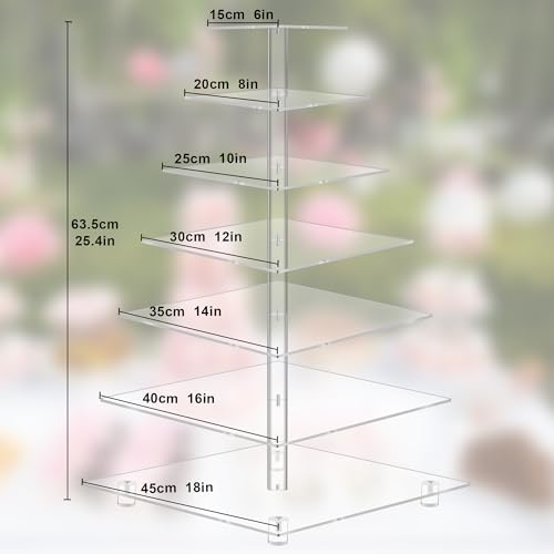 YestBuy 7 Tier Square Acrylic Maypole Cupcake Stand Cupcake Tower Stand, Premium Cupcake Holder, Display for Pastry Wedding Birthday Party - Image 4