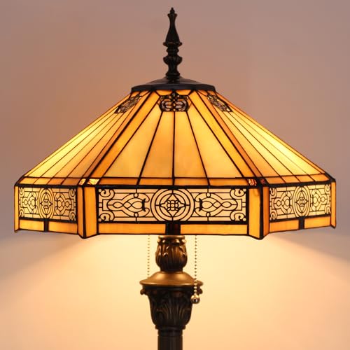 Werfactory TIFFANY FLOOR LAMP Yellow Hexagon Stained Glass Mission Standing Reading Light 16X16X64 Inches Antique Pole Corner Lamp Decor Bedroom Living Room Home Office S011 Series thumb #8