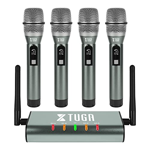 XTUGA 4 Channel UHF Wireless Microphone System,Plug and Play